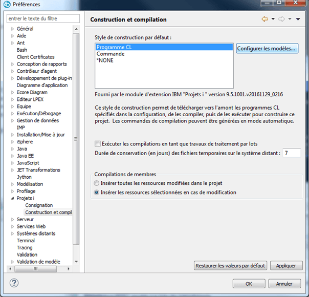 Préférences de construction et compilation des iprojets